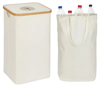 Produktbild von Relaxdays Pfandflaschen Sammelbehälter 100 l, HBT: 75 x 40 x 33 cm, waschbare Flaschentasche, Flaschensammler, beige