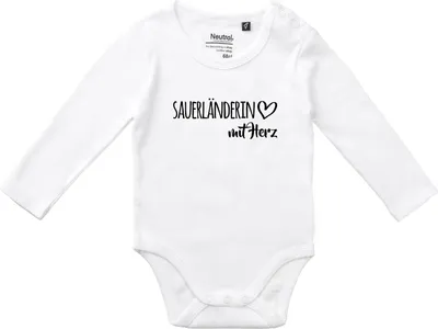Produktbild von Huuraa Baby Body Sauerländerin mit Herz 80 White  Baumwolle Fairtrade Langarmbody Geschenkidee