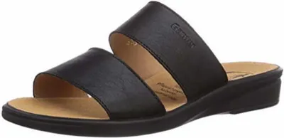 Produktbild von Ganter Sandalen mit zwei breiten, schwarzen Riemen und geformtem Fußbett
