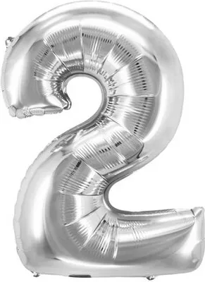 Produktbild von 1x Folienballon Zahlenballon "Zahl 2" silber ca. 83cm