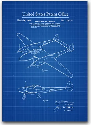 Produktbild von Poster - Canvas - Leinwand - 59,4 cm x 84,1 cm - Fotoposter - Leinwandkunst - Lockheed Blitz P-Flugzeug-Patent