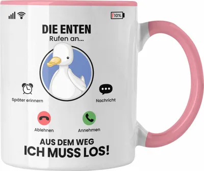 Produktbild von Trendation - Die Enten Rufen An Tasse Geschenk für Enten Züchter Besitzer Geschenkidee Lustig Spruch (Rosa)