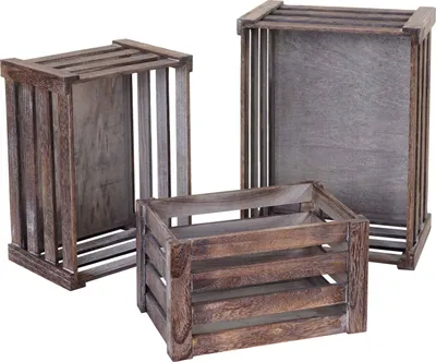 Zdjęcie produktu dla zestaw 3 drewnianych skrzynek HWC-C56, skrzynka na wino dekoracyjna skrzynka do przechowywania skrzynka na owoce, shabby look vintage ~ brązowy, shabby