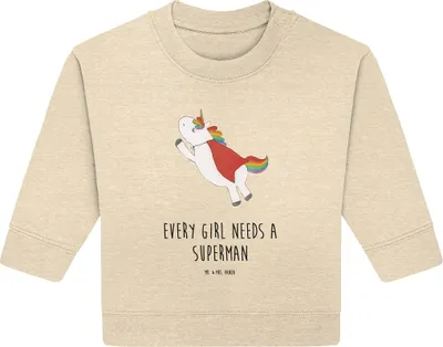 Produktbild von Mr. & Mrs. Panda Organic Baby Pullover Einhorn Super 6. - 12. Monat - Natural Raw - Geschenk, Traummann, Bullover, Held, Einhörner, Superheld, Unicorn