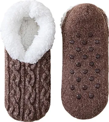 Produktbild von INF Flauschige, gefütterte Anti-Rutsch-Socken - Einheitsgröße für Damen & Herren Kaffee