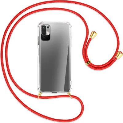 Produktbild von Handykette Backcover-Schutzhülle mit Band (Metall goldfarben) für Xiaomi Redmi Note 10 5G - rot