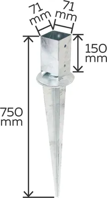 A diagram of a galvanized steel ground spike with dimensions indicated.