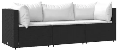 Obrázok produktu pre vidaXL 3-dielna záhradná súprava s vankúšmi Black Poly Rattan