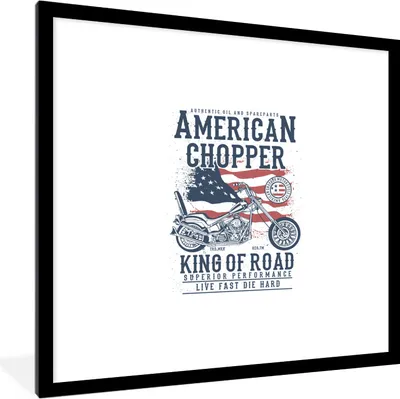 Produktbild von MuchoWow® MuchoWow® Gerahmtes Poster Mancave - Motor - Flagge - Amerika - Retro 40x40 cm - Poster mit zchwarzem Bilderrahmen - Poster - Plakat im Rahmen