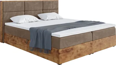 Produktbild von MEBLINI Boxspringbett mit Bettkasten - Gepolstert Doppelbett mit Matratze und Topper - Polsterbett mit Stauraum - Bett mit Kopfteil - Stauraumbett - LOFTY 2 - 180x200 - H4/Braun Samt