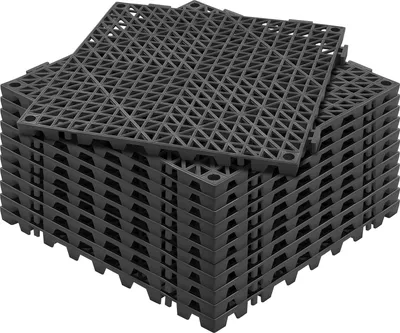 Produktbild von VEVOR Zámková dlažba 12 ks. Dlažba na podlahu Odvodňovací dlažba, Dlažba na podlahu 30 x 30 cm Venkovní čtvercová dlažba Terasa PVC dlažba Koupelna, WC černá