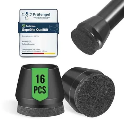 Produktbild von Famanu Stuhlbeinschutzkappen 20-22 mm - 16 Stück Schwarz mit Filzpolstern für harte Böden