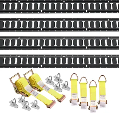 Produktbild von VEVOR E-Track-Zurrschienen-Set, 18-teilig, 1524 mm E-Tracks-Set, inkl. 4 Stahlschienen & 8 O-Ring-Anker & 4 Zurrgurte mit D-Ring & 2 Ratschengurten, Sicherungszubehör für Lastenmotorräder, 907 kg