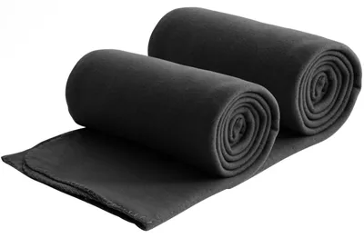 Produktbild von 2er Set Fleecedecken aus 100% recyceltem Material + OEKO-TEX 130x160 ca. 400 g - schwarz mit Anti-Pilling und Kettelrand