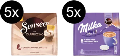 Produktbild von SENSEO Pads Typ Cappuccino & Milka Schoko je 5 Packungen insgesamt 80 Getränke