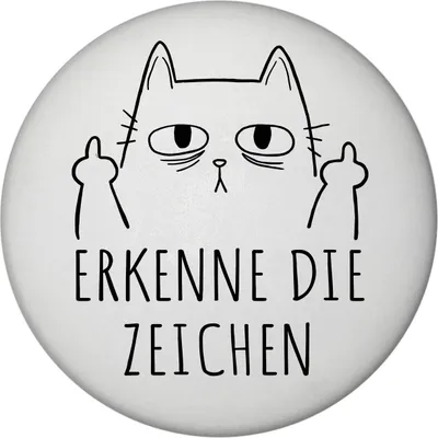 Produktbild von Katze mit Mittelfinger Magnet rund mit Spruch Erkenne die Zeichen