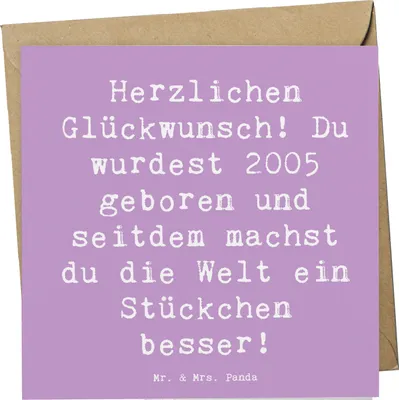 Produktbild von Mr. & Mrs. Panda Grußkarte Spruch 2005 Geburtstag - Lavendeltraum - Geschenk, Jahr, Jubilar, geboren, Glückwunsch, Glückwunschkarte, anlasskarte, Alles gut zum, faltkarte