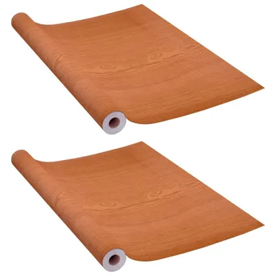 Two rolls of wood-patterned wallpaper are shown on a white background.