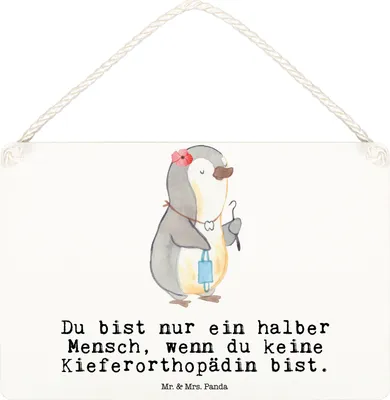 Produktbild von Mr. & Mrs. Panda Schild Kieferorthopädin Herz DIN A6 - Weiß - Geschenk, holzbild, Holzschild, kleine aufmerksamkeit, wandtafel, Türschild