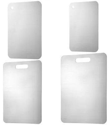 Image de Planche à découper en acier inoxydable, planche à découper double face en acier inoxydable, lot de planches à découper, pour découper la viande, le pain, les légumes et les fruits, 4 tailles