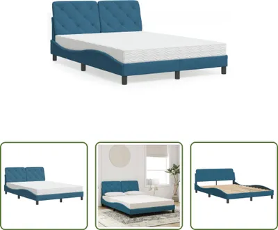 Produktbild von The Living Store Bett mit Matratze Blau 120x200 cm Samt