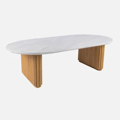 Produktbild von sweeek - Ovaler Couchtisch aus Hevea-Holz mit Steinoptik - Natur