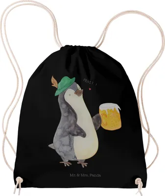 Produktbild von Mr. & Mrs. Panda Stoffbeutel Pinguin Bier - Schwarz - Geschenk, , Jutebeutel, Sportbeutel, Beutel, Baumwolltasche, Beschwippst, sporttasche klein