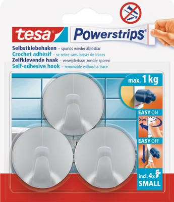 Produktbild von TESA 57578-00000, Universalhaken, Chrom, Kunststoff, 1 kg, 3 Stück(e), Sichtverpackung