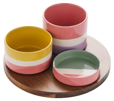 Tapasbrett mit 3 Schalen und Tablett, 24x24x12 cm