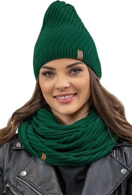 Image de Vivisence bonnet d'hiver et écharpe loop pour femmes, set chaud pour la tête et le cou en hiver et automne, set d'hiver pour femmes, fabriqué en UE, vert, taille unique