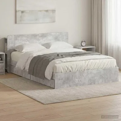 Zdjęcie produktu dla Maison Exclusive - Łóżko z pojemnikiem na pościel, kolor betonowy, 150 x 200 cm, płyta wiórowa