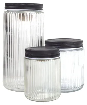 Produktbild von Glas mit Deckel 3er-Set in Schwarz Vorratsgläser Set gestreift