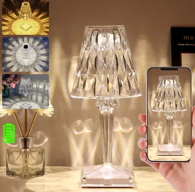 Produktbild von Kryształowa lampa stołowa LED Diamentowa lampka nocna 3 kolory światła Ściemniana dotykowo Akrylowa dekoracja nocna z możliwością ładowania przez USB do sypialni