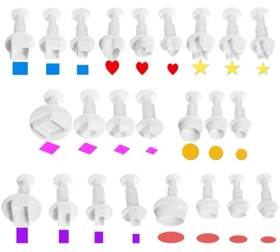 Produktbild von 24-teiliges Mini-Ausstechformen-Set, Fondantformen, Fondantausstecher mit Auswerfer, Mini-Keksformen, Keksmodellierwerkzeuge, Backzubehör, geometrische Formen für selbstgemachte Kuchen, Kuchenbacken
