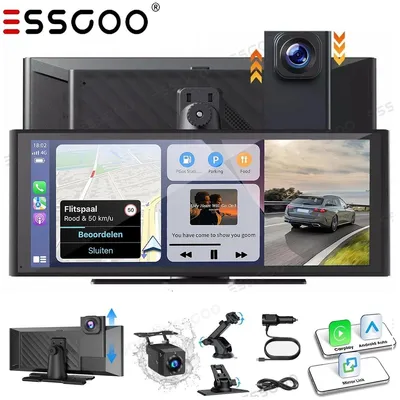 Zdjęcie produktu dla Lusterko wsteczne z monitorem, kamera samochodowa, bezprzewodowe Apple CarPlay i Android Auto, kamera cofania, przednia kamera 4K/1080p, ekran dotykowy z funkcją parkowania, wykrywanie ruchu