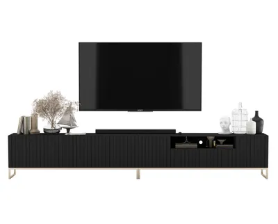 Zdjęcie produktu dla Komoda RTV Glamour Szafka RTV Glamour Czarny Mat Półka na sprzęt RTV 300 cm Rama metalowa