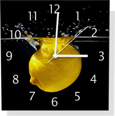 Produktbild von Wallario Design Wanduhr Zitrone im Wasser - Frisches Obst für die Küche aus Aluverbund, Größe 30 x 30 cm
