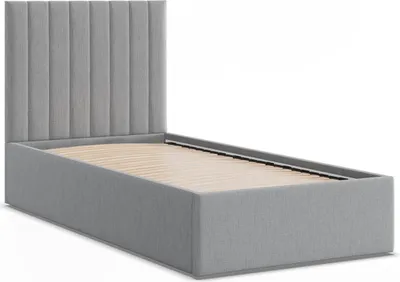 Produktbild von Modernes Polsterbett POLLA 90x200 Einzelbett ohne Stauraum mit Holzlattenrost Grau Geflecht