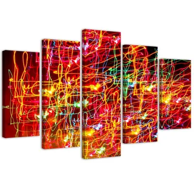 Obrázek produktu pro 5dílné nástěnné plátno světla města 150x100 cm Feeby červená nástěnná malba připravená k zavěšení