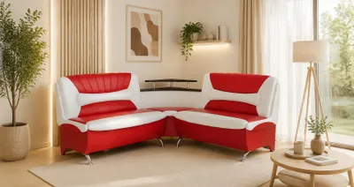 Produktbild von Eckbank Arabika 173x173 cm Sitzbank Polsterecke in rot-weiß  Kunstleder mit Ablage Stauraum