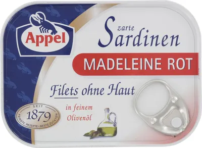 Produktbild von Appel Sardinen Madeleine Rot Zarte Sardinenfilets in Olivenöl 105g