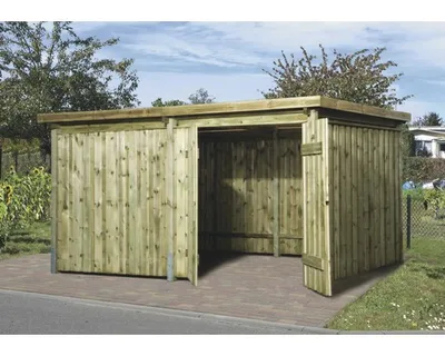 Produktbild von Lagerhaus weka 607 Variante 4 komplett geschlossen mit einer Tür und ohne Trennwand 408 x 318 cm kesseldruckimprägniert