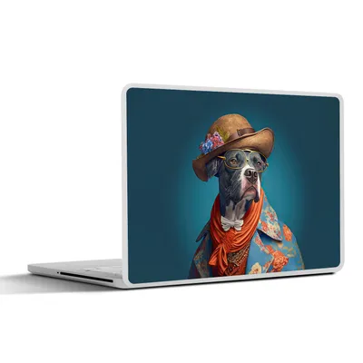 Produktbild von MuchoWow® Laptop Aufkleber Sticker Cover Hund - Jacke - Blumen - Hut - Blau 40x30 cm - Laptop Dekoration - Selbstklebend