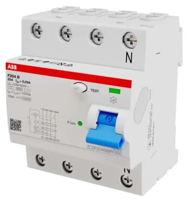 Productafbeelding van Stotz S&J FI-schakelaar, type B, 4-polig, 25A, 30mA, 3kA, 4TE, model F204B-25/0,03-4TE (2CSF204568R1250)