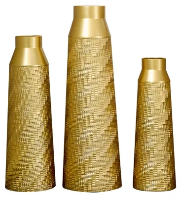 Produktbild von Goldene Metallvase 3er Set, Halbhandgefertigte Bodenvase mit Textur, Deko-Vase für Wohnzimmer & Flur, Platzsparend, Nicht Wasserdicht