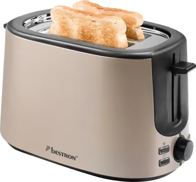 Produktbild von Bestron Toaster mit 2 Röstkammern, Toaster für 2 Scheiben, mit 7 Bräunungsstufen, Krümelschublade & Brötchenaufsatz, 1000 Watt, Satin Collection, Farbe: Hellbeige