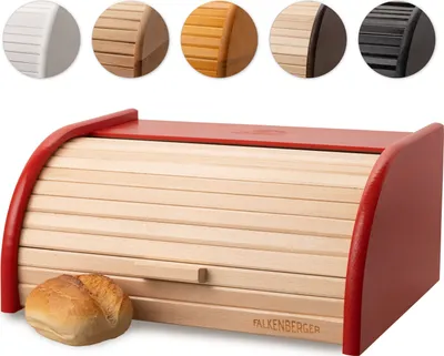 Produktbild von FALKENBERGER Brotkasten aus Holz Buche Rot ca. 39x29x18cm Rollbrotkasten traditionell Brotbox mit Roll-Deckel Handmade