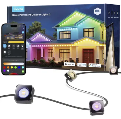 Obrázok produktu pre Govee Permanent Outdoor Lights 2, Inteligentné nástenné svetlo, Wi-Fi/Bluetooth, Čierna, Android, iOS, G, 36 V