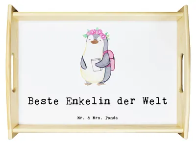 Produktbild von Mr. & Mrs. Panda Tablett Pinguin Beste Enkelin der Welt - Weiß - Geschenk, Enkeltochter, betttablett, Taufe, zum servieren, Geschenkidee, Oma, Opa, Bett-Tablett, Servier