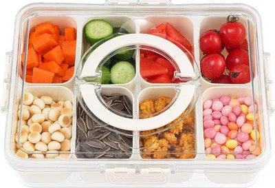 Produktbild von Famanu Snackbox mit Deckel und Fächern - Praktisches Kunststoff-Organisationssystem - Großes Format
